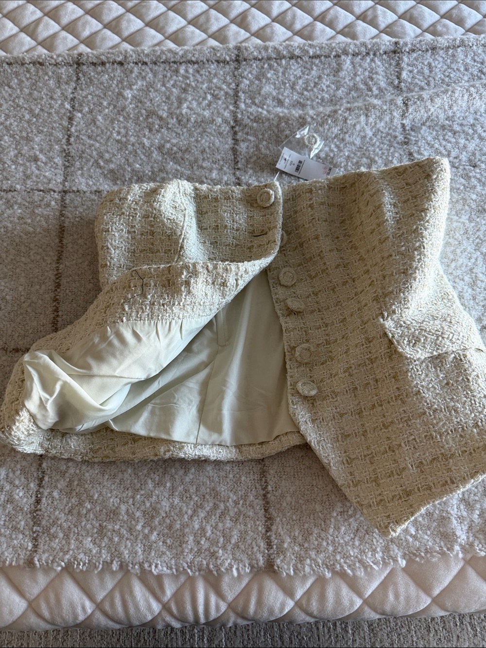 White House Black Market Cream Tweed Button-Down strapless top - Picture 3 of 3